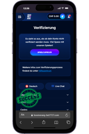 Boomerang Bet Sport Bestätigung der Überprüfung