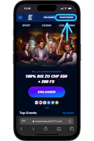 Boomerang Bet Sport Klicken Sie auf den Registrierungsbutton.